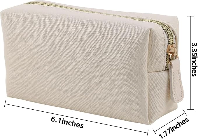 Leather Makeup Bag for Purse Travel, Portable Small Cosmetic Organizer for Women and Girls, Make up Bag with Zipper