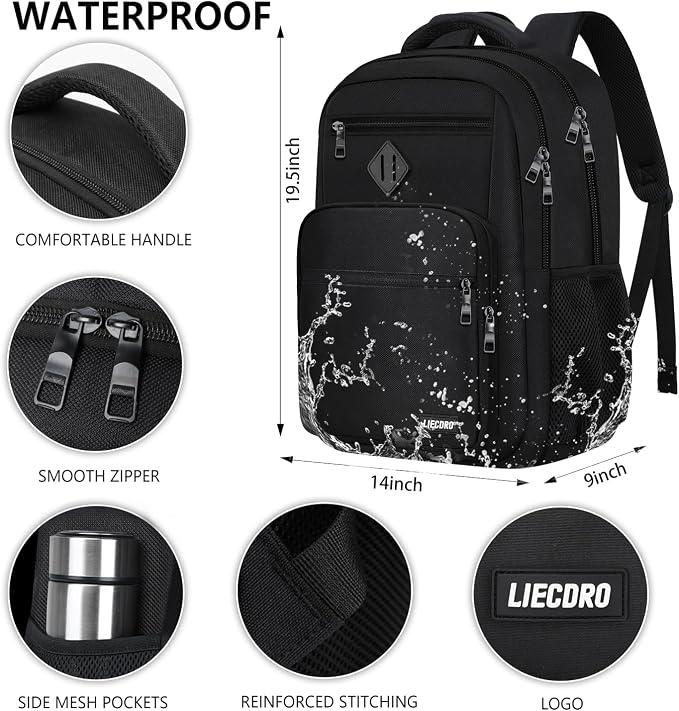 School Backpack for Boys Girls Teens, Black Backpack for Men Women, 17.3 inch Laptop Back Pack with Reinforced Straps, Backpacks for School Business Work College Travel, College Book Bag, Bookbag