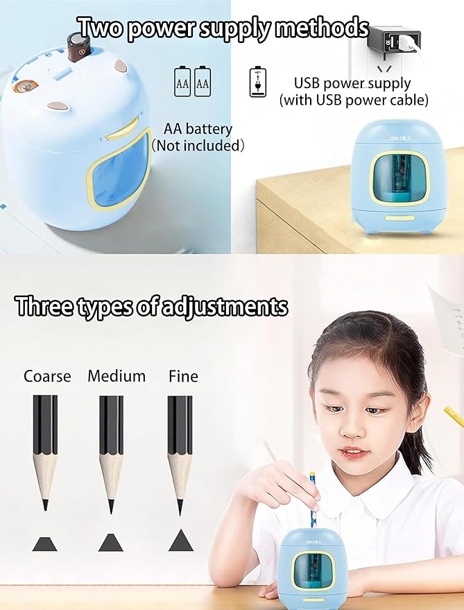 Electric Pencil Sharpener,5000 Times for Blade,Interchangeable Blade,3 Years Warranty,Battery/2A USB Powered,Suitable for 6-8mm, for Home, Office, School (Blue)