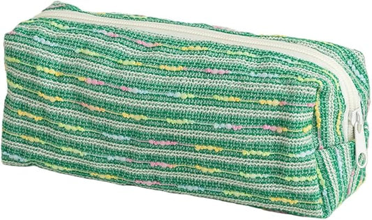 Pencil Case Pouch, Cute cartoon strawberry cake pencil case with versatile colorful lines and large capacity storage bag(Green Square)