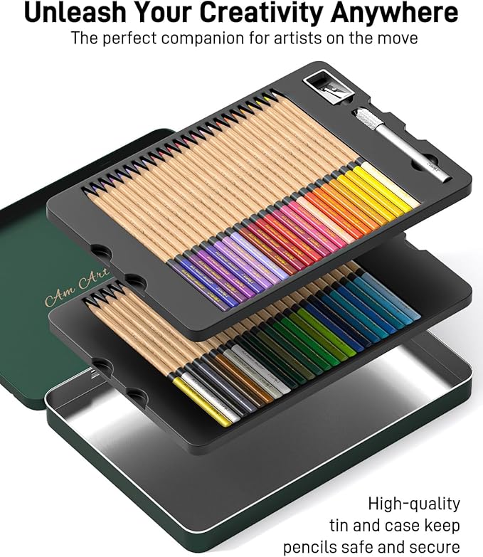 JusArt 48 Oil-Based Colored Pencils – Soft Core, Durable, Vibrant & Ultra-Smooth. Ideal for Adult Coloring, Portrait, Sketching, Landscape. Professional Drawing Pencils for Artists, Adults & Beginners