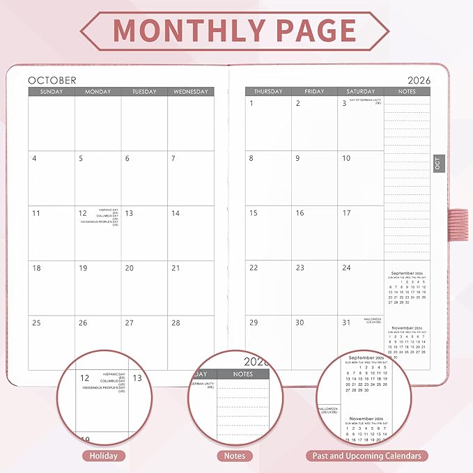 2026-2027 Planner - Academic Planner 2026-2027 Weekly Monthly Planner, July 2026 - June 2027, 5.7'' x 8.4'', Thick Paper, Leather Cover, Pen Holder, Back Pocket, Perfect Daily Organizer - Rose Gold