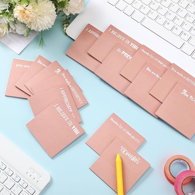 Yinder 24 Pcs Inspirational Sticky Notes Cute Motivational Sticky Notes Pad End of Year Employee Appreciation Gifts Bulk for Teacher Nurse Coworkers Office Supplies 3 x 3'' (Motivational,Pink)