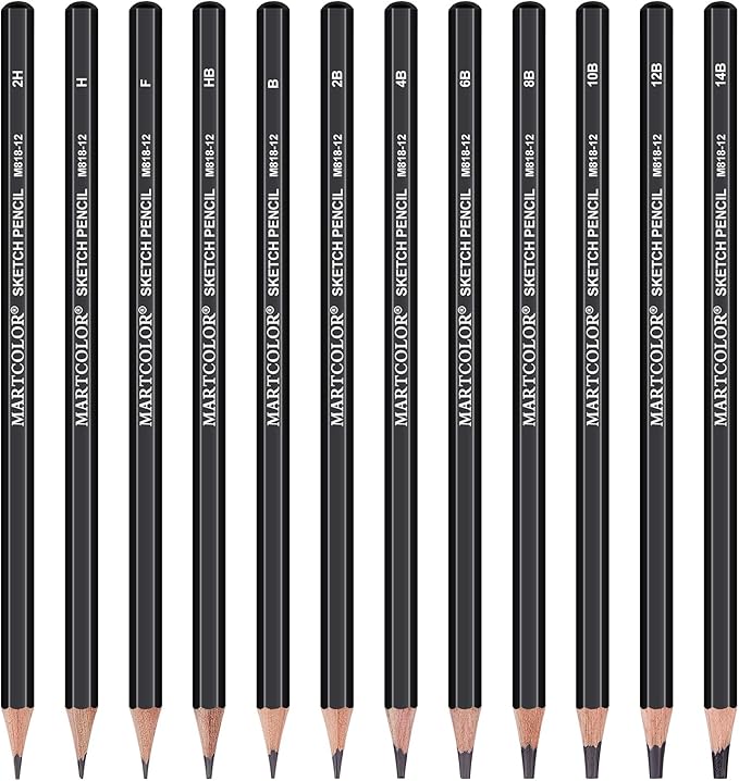 MARTCOLOR Drawing Sketching Pencils Set, 12 Pack Graphite Pencils(14B - 2H), Ideal for Drawing Art, Sketching, Shading, Artist Pencils for Beginners & Pro Artists