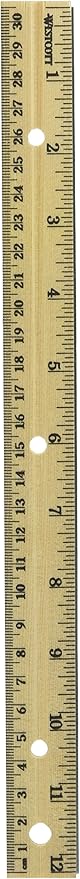 Westcott Hole Punched Wood Ruler English and Metric with Metal Edge, 12 Inches, 4 Packs