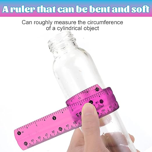 2 Pcs Flexible Ruler 12 Inches Plastic Rulers Transparent Measuring Tool Soft Bendable Scale Shatterproof Straight Edge Ruler Plastic Measuring Tool for Student School Office (Pink+Blue)