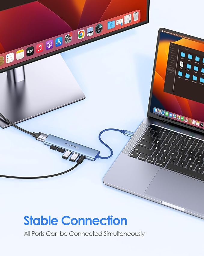 LENTION USB C Hub Multiport Adapter with 100W PD Charging, 4K HDMI, 4 USB-A Data Ports, Type C Hub for 2016-2026 MacBook Pro/Air/Neo, Surface, Chromebook, USB Splitter for iPhone 15-17(CH17, Blue)