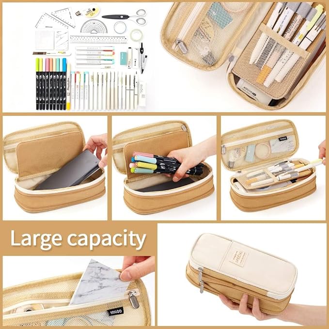 EASTHILL Big Capacity Pencil Pen Case Office College School Large Storage High Capacity Bag Pouch Holder Box Organizer Khaki