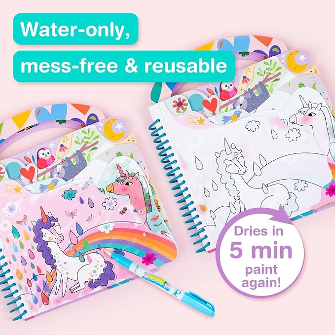 Avenir Reusable Water Coloring Book for Toddlers 3-5 – Mess-Free Paint-with-Water Travel Toy Airplane Activities Road Trip Quiet Book, Water-Reveal Activity Pad, 3-in-1 Creative Set
