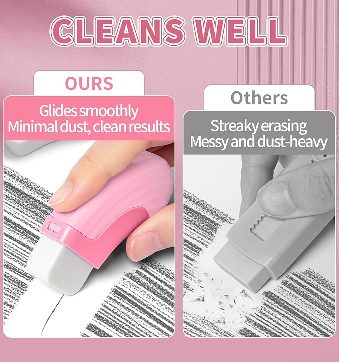 Pack Rubber Erasers Sliding Retractable Eraser, Large White Erasers for School Office Art Drawing Pencil Eraser for Kids