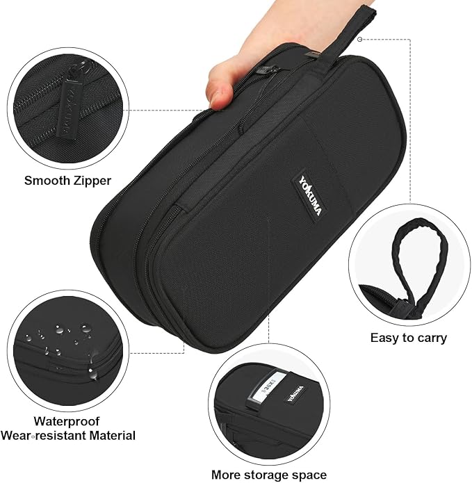 YOKUMA Pencil Case Pencil Pouch for Boys Big Capacity Pen Bag Box, Aesthetic College School Supplies for Student Teen Adults Preppy,Black