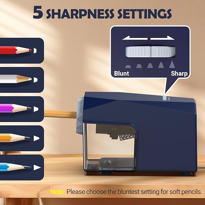 AFMAT Electric Pencil Sharpener, Fast & Hands-Free, 10K+ Uses, 5 Nibs, Fully Automatic Pencil Sharpener for Classroom, Heavy Duty Sharpeners for No.2/Jumbo/Colored Pencils (6.5-10.5mm) US Plug(120V)