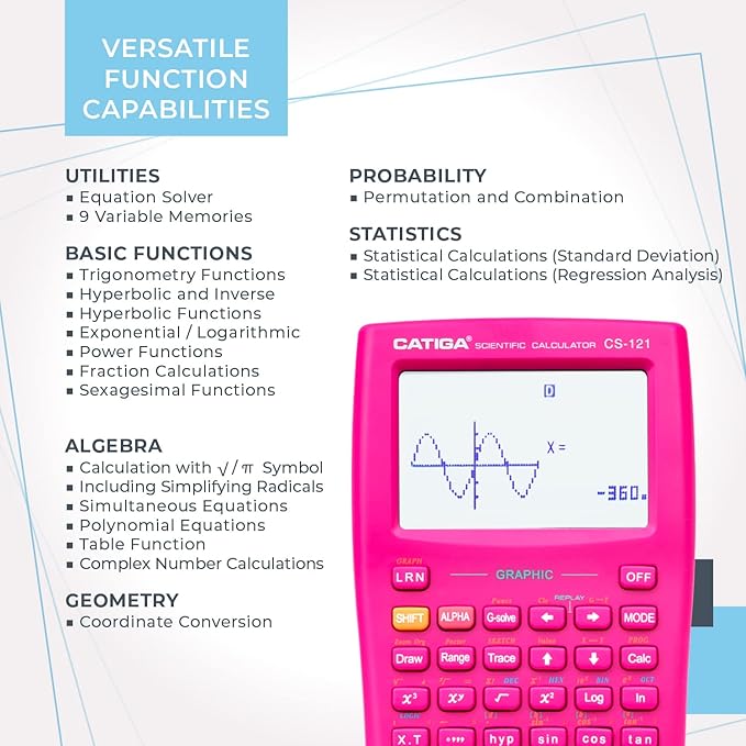 CATIGA Scientific Calculators with Graphic Functions, Graphing Calculators with Multiple Modes, Scientific Calculators for Students, High School or College Courses, Calculadora Cientifica, CS-121
