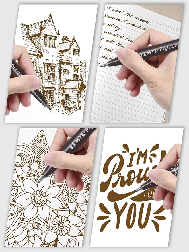 KEMYR 10 Micro Fine liner Drawing Art Pens Calligraphy Pens: 0.05mm-1.0mm Size Art supplies Waterproof Archival brown Ink Markers For Artists,Use for Professional Watercolor,Sketching