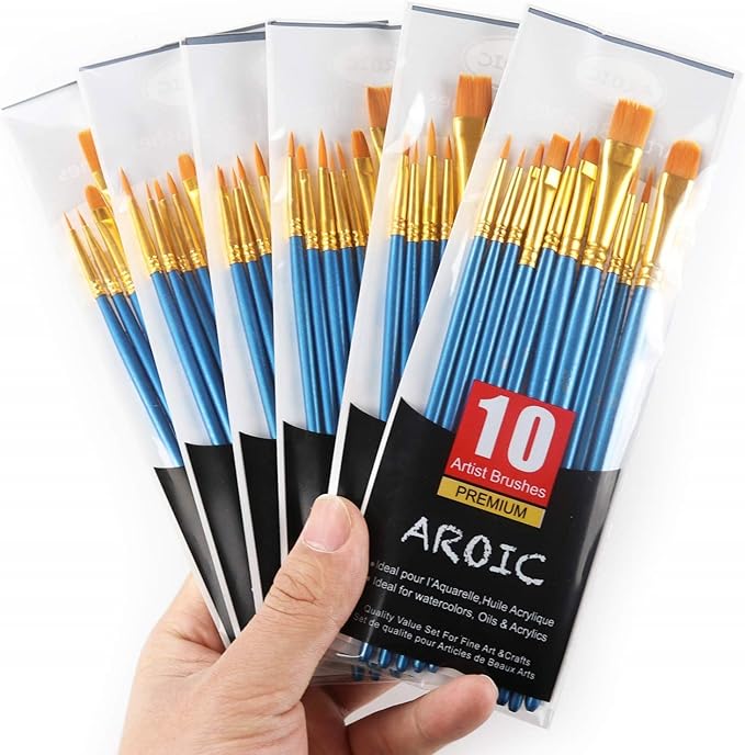 AROIC Paint Brush Set, 10 Pack 100 Pcs Acrylic Paint Brushes Artist Paint Brushes for Oil Watercolor Acrylic Face Rock Painting（Blue）