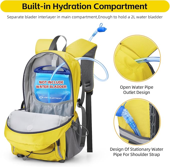 RealCool 30L Lightweight Hiking Backpack, Waterproof Daypack for Camping | 210D tear-resistant nylon, breathable shoulder and back panel, Multi-Compartment,hydration system,reflective strip,bungee net