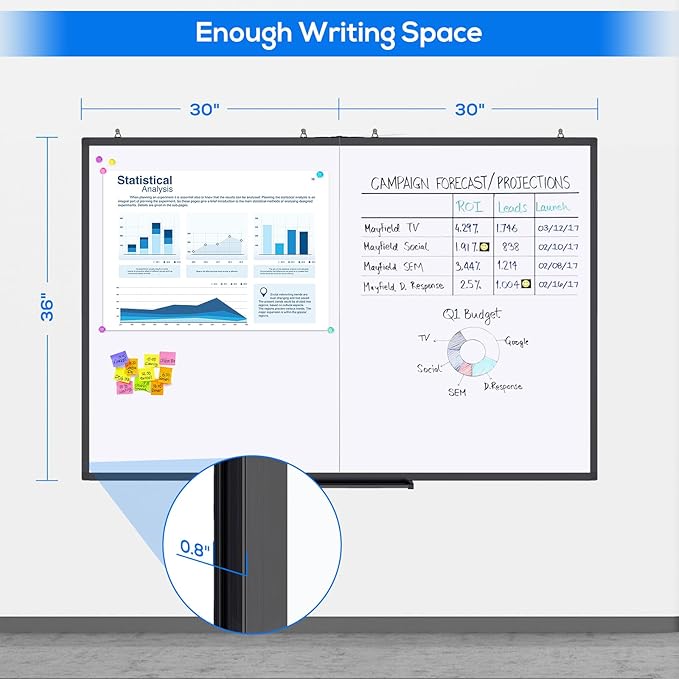 Large Magnetic Whiteboard, maxtek 60 x 36 Magnetic Dry Erase Board Foldable for Wall, 5' x 3' Aluminum Presentation Big Wall-Mounted Marker Board for Office Home & School (Black)
