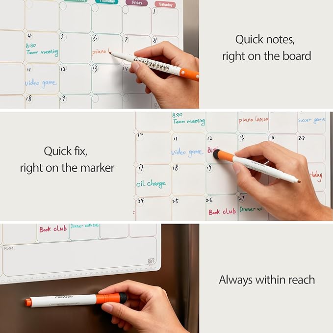 Dry Erase Calendar Kit- Magnetic Calendar for Refrigerator - Monthly Fridge Calendar Whiteboard with Extra-Thick Magnet Included 5 Marker & Eraser & Adhesive Hooks for Wall Hanging