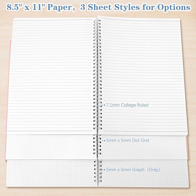 Spiral Notebook, College Ruled Notebook Journal, 8.5" x 11" Lined Paper Journal Notebook Pack, A4 Large Subject Notebook for Work, School, Notes, 560 Pages, 24pcs Index Tabs, Assorted Pastel Notebook