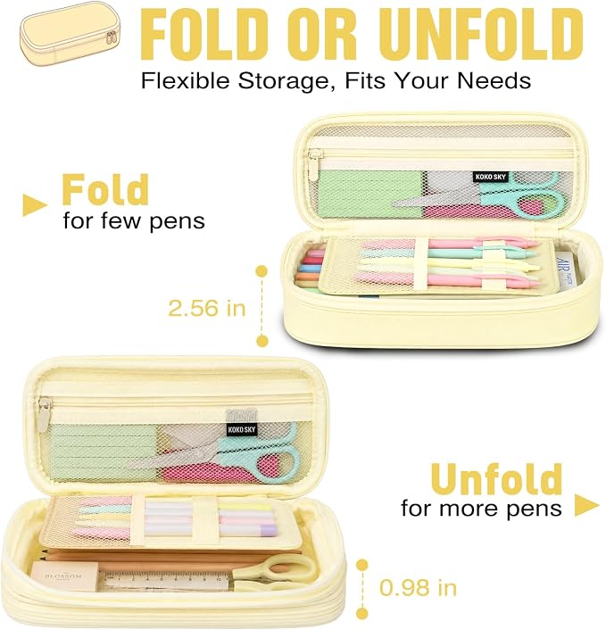 PUPTILY Pencil Case, Large Capacity Aesthetic Pencil Cases with Durable Zipper, Big Stationery Pencil Pouch for Women & Men, Adults Portable Storage Organizer Bag for College, Office, Travel (Beige)