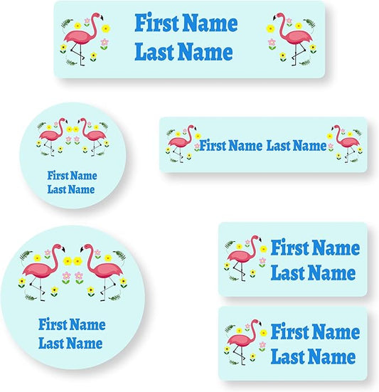 Personalized Kids Name Labels – Waterproof Custom Stickers for Daycare & School, Dishwasher & Laundry Safe (Crane Series - Light Blue)