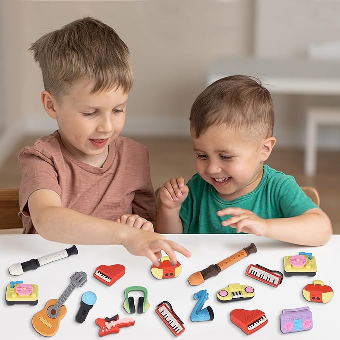 Cllayees 24 Pcs Erasers for Kids, Mini Pencil Eraser Bulk Classroom Prizes, Fun Puzzle Erasers for Preschool Elementary Student, Back to School Supplies (Musical Instrument)