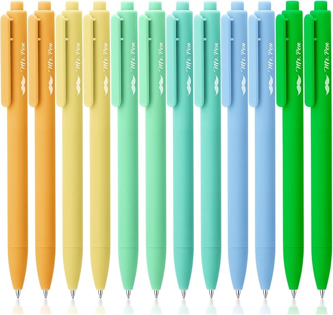 Mr. Pen- Retractable Gel Pens, 12 Pack, Black Ink, Fresh Color Barrels, Fine Point 0.5mm, Fast Dry, Smooth Writing, Cute Pens for Drawing, Writing Planner and School Supplies