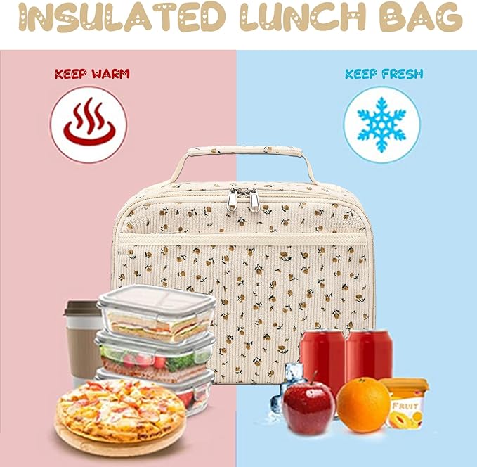 Lunch Bags for Kids Girls Insulated Lunch Boxes Corduroy Cooler Toddler Lunch Tote Bag Thermo Picnic Bag for School Children