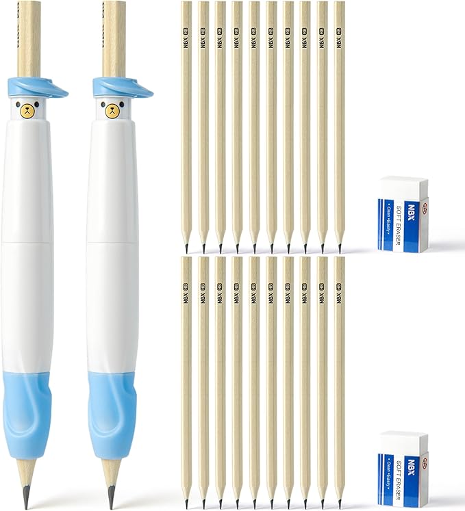 Pencil Grips for Kids Handwriting, Pencil Grippers/Holder, Writing Posture Correction for Toddler/Preschool, Homeschool Education, can Serve as Mechanical Pencil & Pencil Extender (2 Pack,Blue, Blue)
