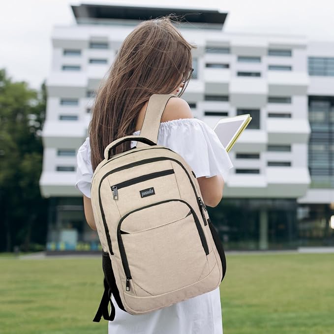Paude Backpack School,Backpack Laptop Bookbag for Teens 17.3 Inch College Backpack for University Business Work Travel, Beige