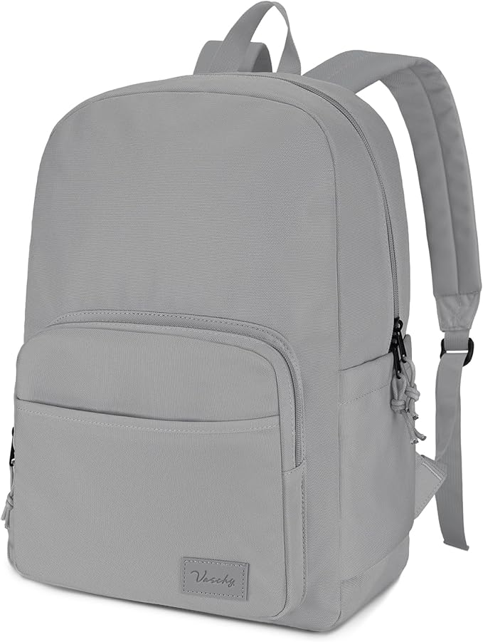 VASCHY School Backpacks, Lightweight Bookbag Schoolbag for Boys Girls Casual Basic Simple Daypack for Men Women Gray