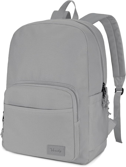 VASCHY School Backpacks, Lightweight Bookbag Schoolbag for Boys Girls Casual Basic Simple Daypack for Men Women Gray