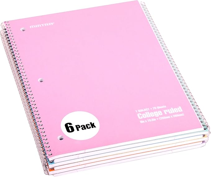 Mintra Office Spiral Notebooks Set - Pastel Colors, College Ruled, Journals for School, Work, Business, Aesthetic Stationery, Writing Pad, Teacher & Student Supplies, 70 Sheets Each, 24-Pack