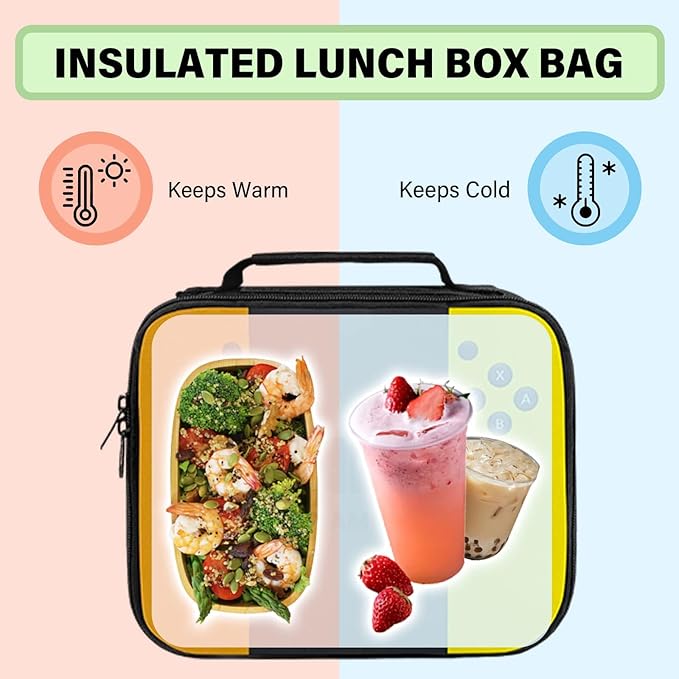 Insulated Lunch Box for Boys Girls, Game Lunch Bag for School Work Office Travel Picnic Hiking Beach, Waterproof Leakproof Portable Fits Most Bento Boxes