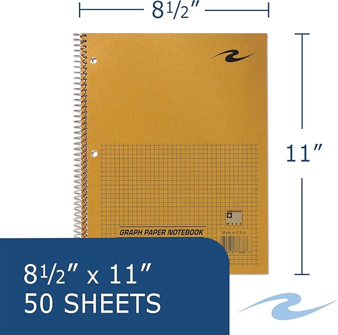 ROARING SPRING Wirebound Lab Notebook, 4x4 Grid Ruled, 11" x 8.5", 50 Sheets of 20 lb. White Paper, Brown Kraft Cover