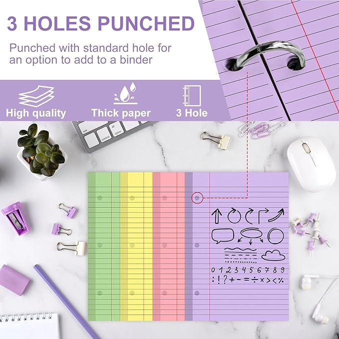 200 Sheets Mini Binder Loose Leaf Paper 5.5 x 8.5 Small Binder Filler Paper Lined College Ruled Paper for Mini 3 Ring Binder 3 Hole Punched Notebook Paper Pocket Folders for School Supplies(200)