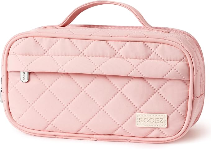 Sooez Large Pencil Case, Pencil Pouch with Handle, Pen Bag Marker Organizer | Soft Quilted, 7 Compartments, Wide Opening, Smooth Sturdy Zippers, Aesthetic Design, School Supplies for Teen Girls & Women