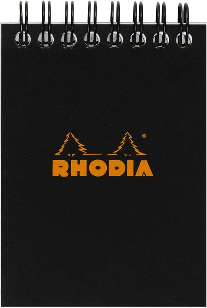 Rhodia 115009C - Spiral Notebook (Full Bound) Black - A7 - Small Squares - 80 Detachable Sheets - 80G Clairefontaine Paper - Soft and Resistant Coated Card Cover - Classic