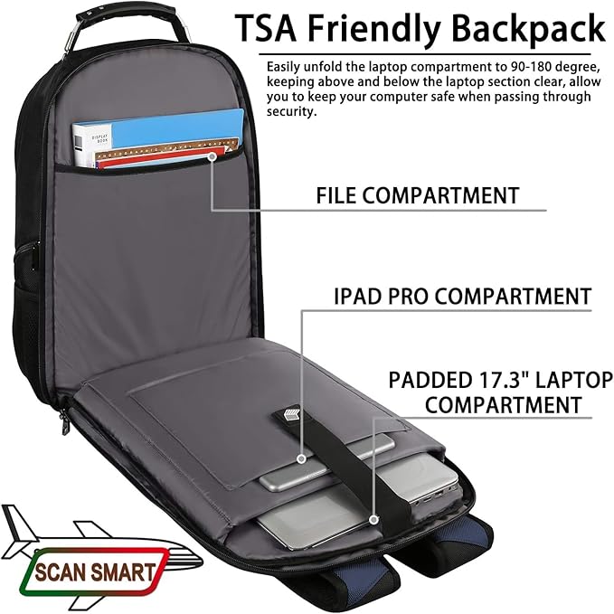 17.3 Laptop Backpack for Men Women, Extra Large Travel laptop Backpack with Rain Cover, TSA Friendly Flight Approved with RFID Anti Theft Pocket, Water Resistant School BookBag