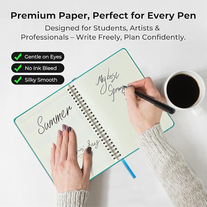 Planner 2026-2027 Daily Weekly and Monthly,11.5"x8.5",18 Months Spiral Bound Calendar Agenda with Self-adhesive Pen Holder,2026 Academic Plan with Vegan Leather Soft Cover,Light Blue