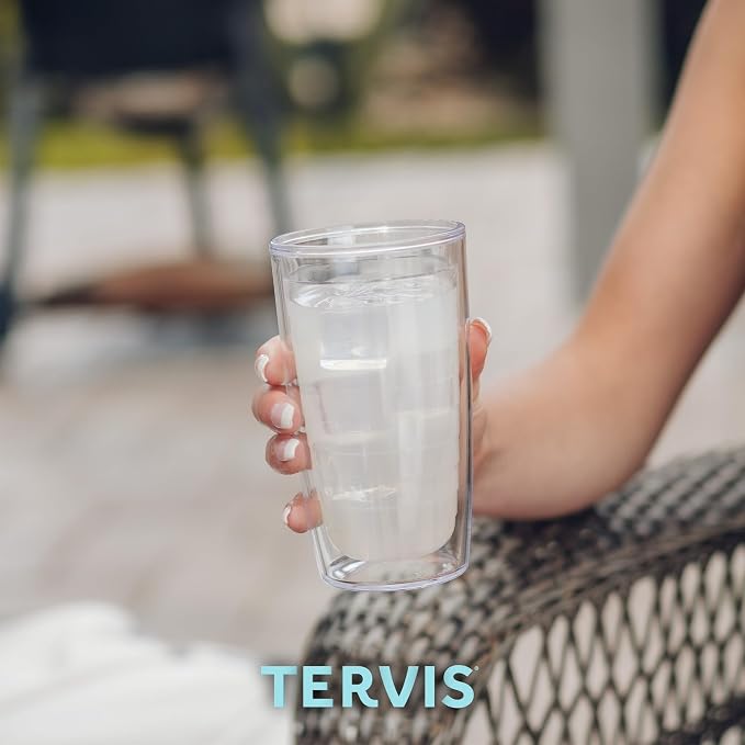 Tervis Clear & Colorful Lidded Made in USA Double Walled Insulated Tumbler Travel Cup Keeps Drinks Cold & Hot, 16oz, White Lid