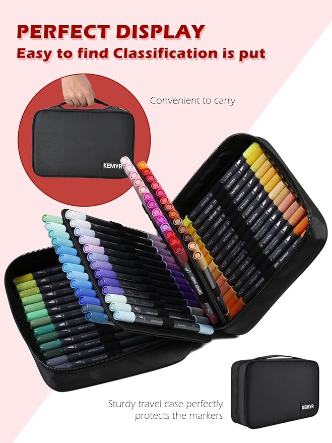 KEMYR Markers for Adult Coloring Books: 80 Color Dual Tip Fine & Brush Pens Water-Based Coloring Marker for Adults Drawing Sketching Bullet Journal Writing Lettering No bleeding