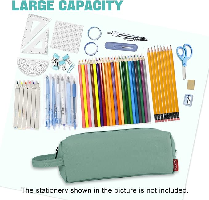 Fmeida Aesthetic Pencil Case - Spacious, Waterproof, Portable with Carrying Handle - Practical Pencil Pouch Pen Holder Stationery Organizer | Light Green