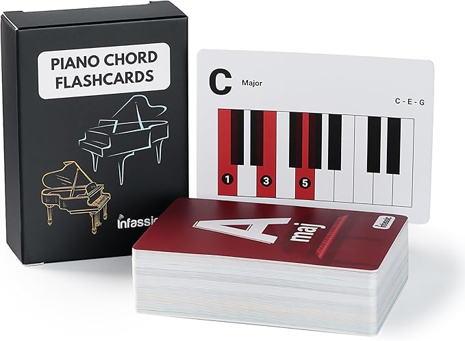 Infassic Piano Chord Flash Cards - Acoustic & Keyboard Piano Learning Cheat Sheets - Learn Essential Chords Quickly & Easily for Pianists, Teachers, and Students - 55 Flashcards