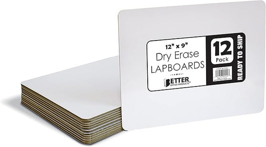 Better Office Products Premium Dry Erase Boards, 9" x 12", Double Sided Lapboards, Small White Board Pack, Classroom Lapboards for Students, (12 Pack)