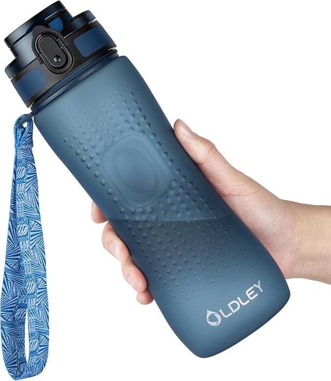 OLDLEY 25 oz Water Bottle, Motivational Water Bottle with Time Marker, Sports Water Bottle With Strap, Leakproof & BPA Free Large Water Bottles for School, Gym, Travel, Outdoor,Navy Blue