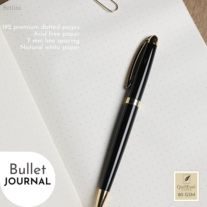 SETTINI Dotted Journal, Ideal for Bullet Journaling - A5 Vegan Leather Notebook, 192 Archival-Quality Pages, QuillEase Bleed-Free Paper, Inner Pocket & Bookmark - Dragonfly Gifts for Women, Black Dragonfly