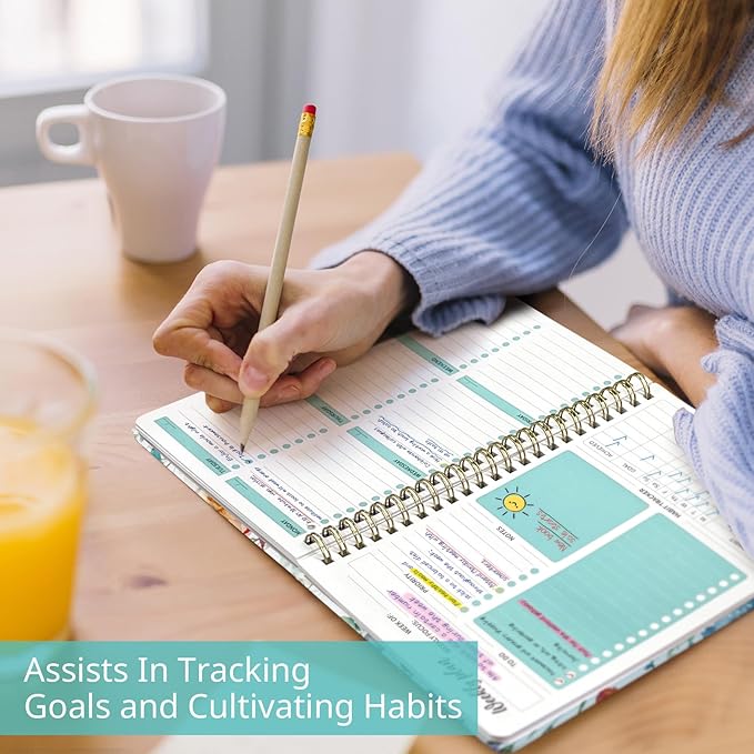 Undated Weekly Planner, Weekly To Do List Notebook with Goal & Habit Tracker Organizer, A5 Weekly Planner Notebook with Spiral Binding, 6.1" x 8.2" - Floral