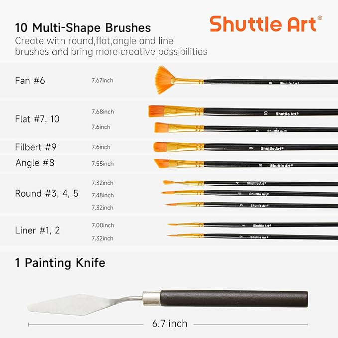 Shuttle Art 46 Pack Acrylic Paint Set, 30 Colors Acrylic Paint with 10 Brushes 3 Canvas 1 Knife Palette Sponge, Complete Painting Set for Kids, Adults, Beginners, Painting Wood, Ceramic