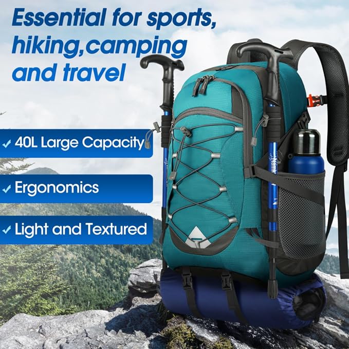 IGOLUMON Hiking Backpack 40L Packable Lightweight Camping Daypack Men Women | Multi-compartment storage Water-resistant Foldable Nylon Material Hiking Day pack for Camping Cycling Outdoor